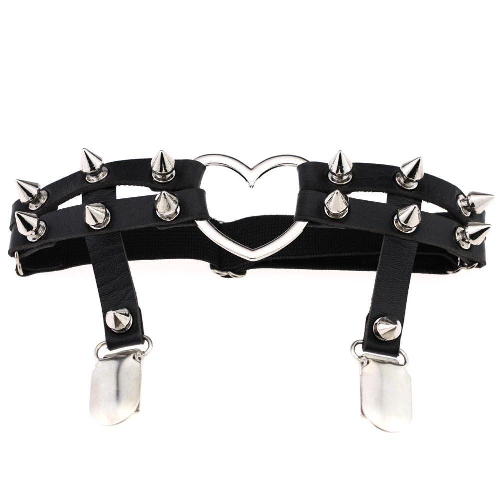 Studded Heart Thigh High Garters