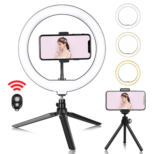 10 inch Mini Selfie LED Video Ring Light Lamp With Table Tripod