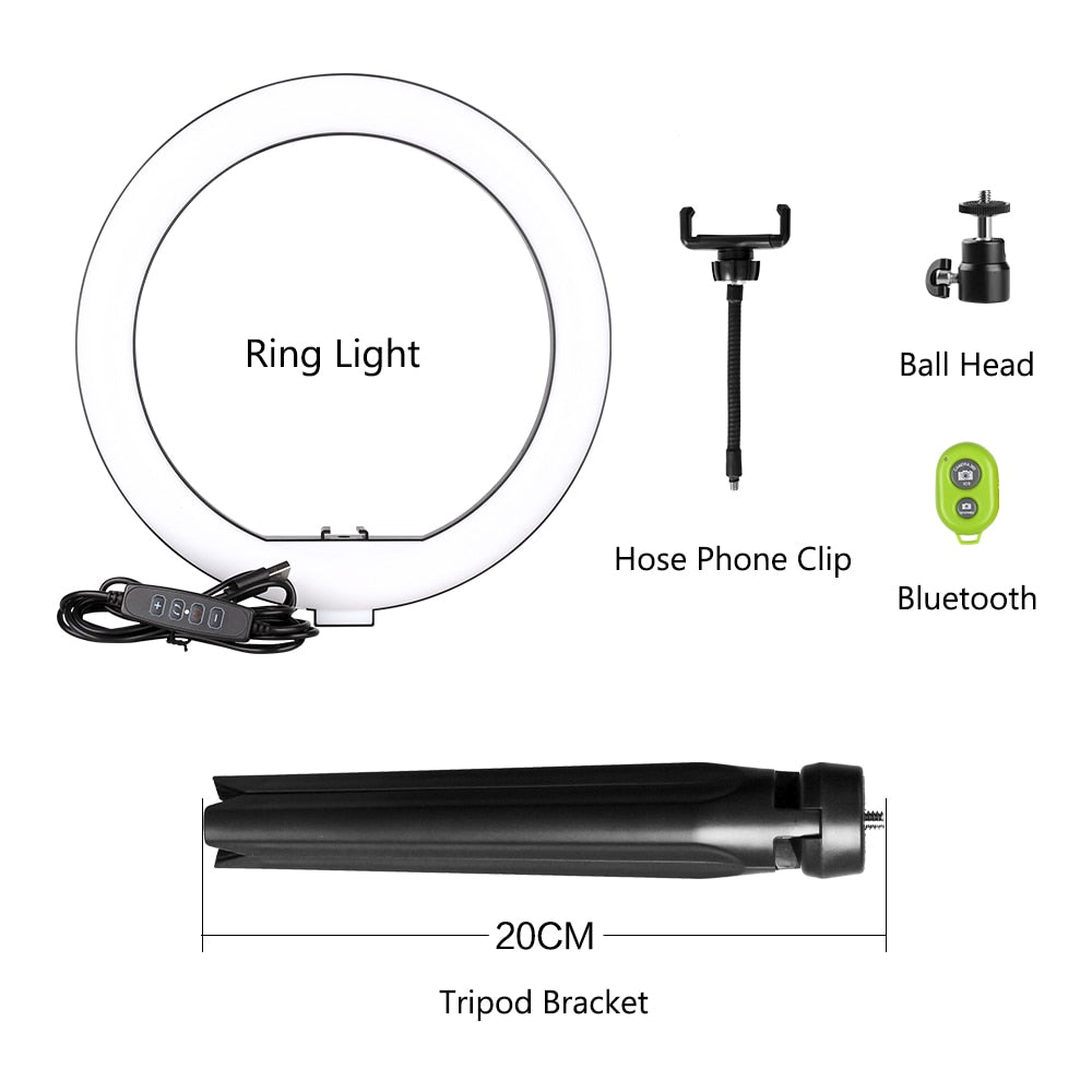 10 inch Mini Selfie LED Video Ring Light Lamp With Table Tripod