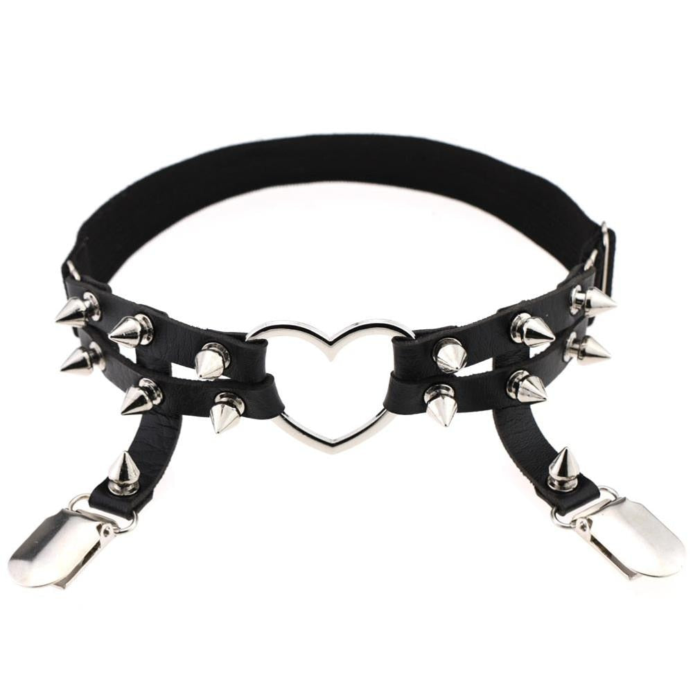 Studded Heart Thigh High Garters