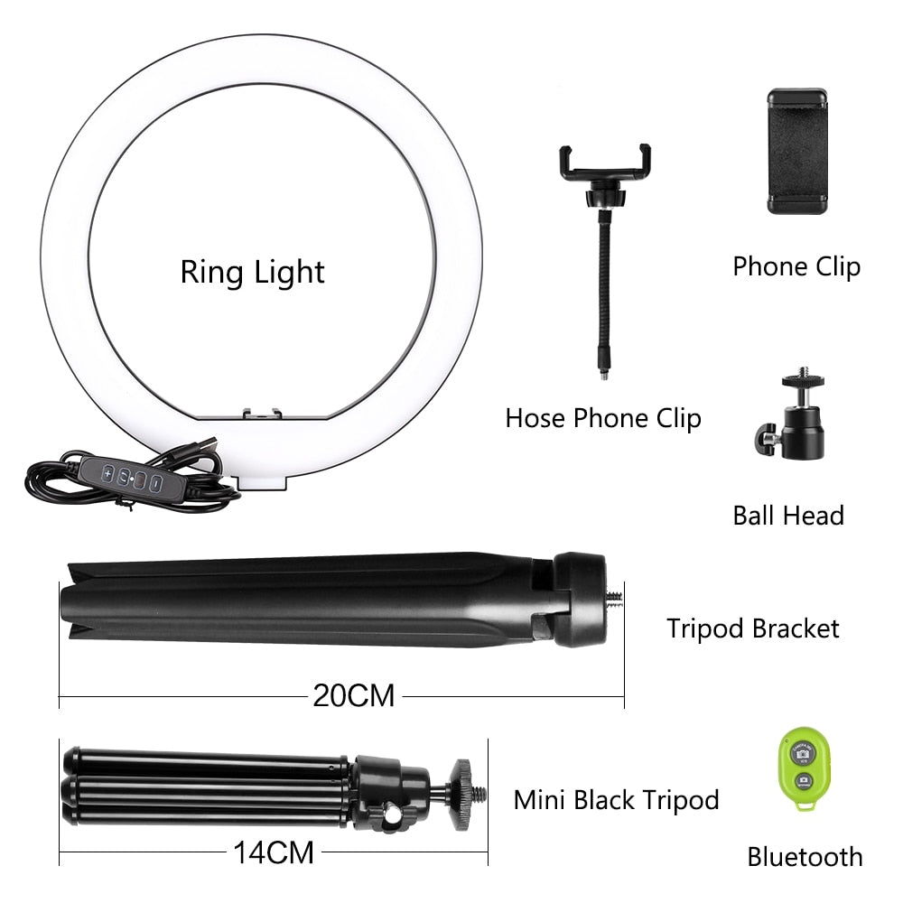 10 inch Mini Selfie LED Video Ring Light Lamp With Table Tripod