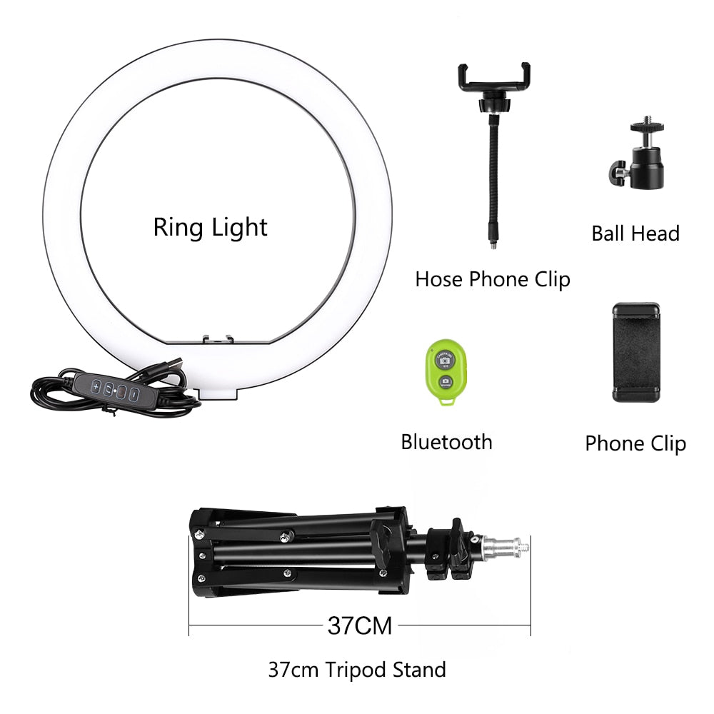 10 inch Mini Selfie LED Video Ring Light Lamp With Table Tripod