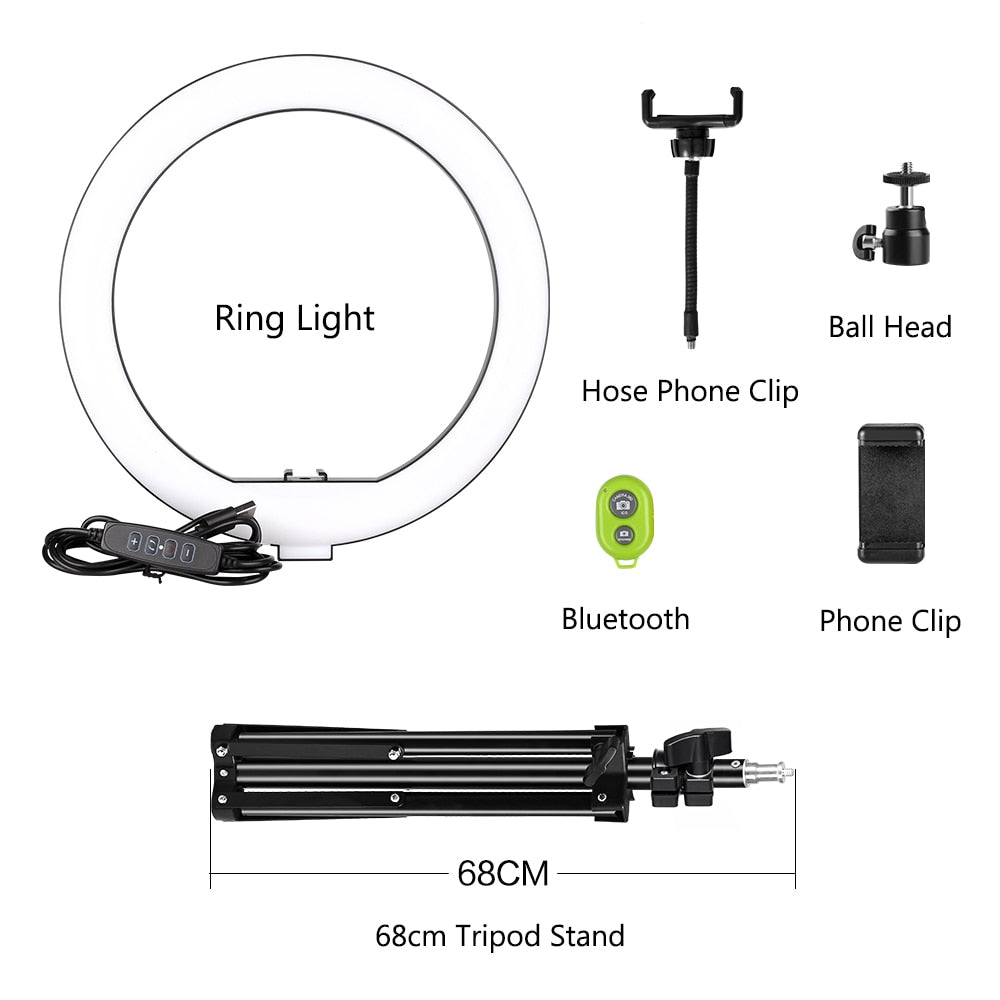 10 inch Mini Selfie LED Video Ring Light Lamp With Table Tripod