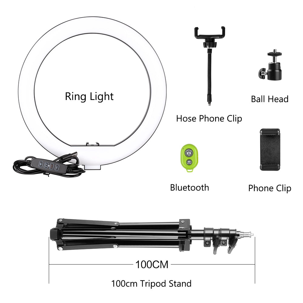 10 inch Mini Selfie LED Video Ring Light Lamp With Table Tripod