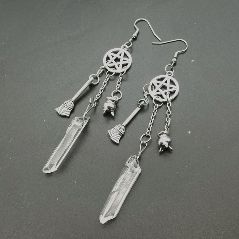 Clear Crystal Raw Quartz Earrings