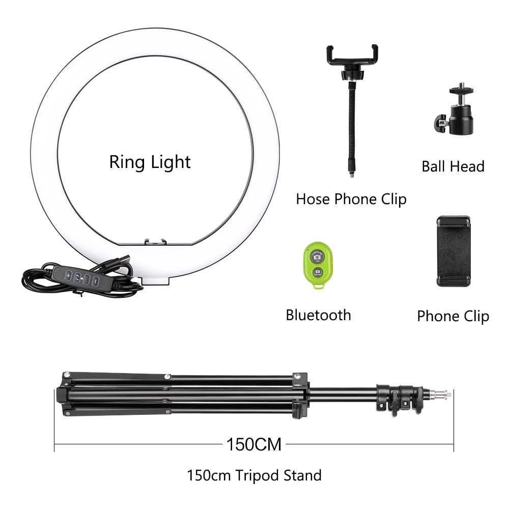 10 inch Mini Selfie LED Video Ring Light Lamp With Table Tripod