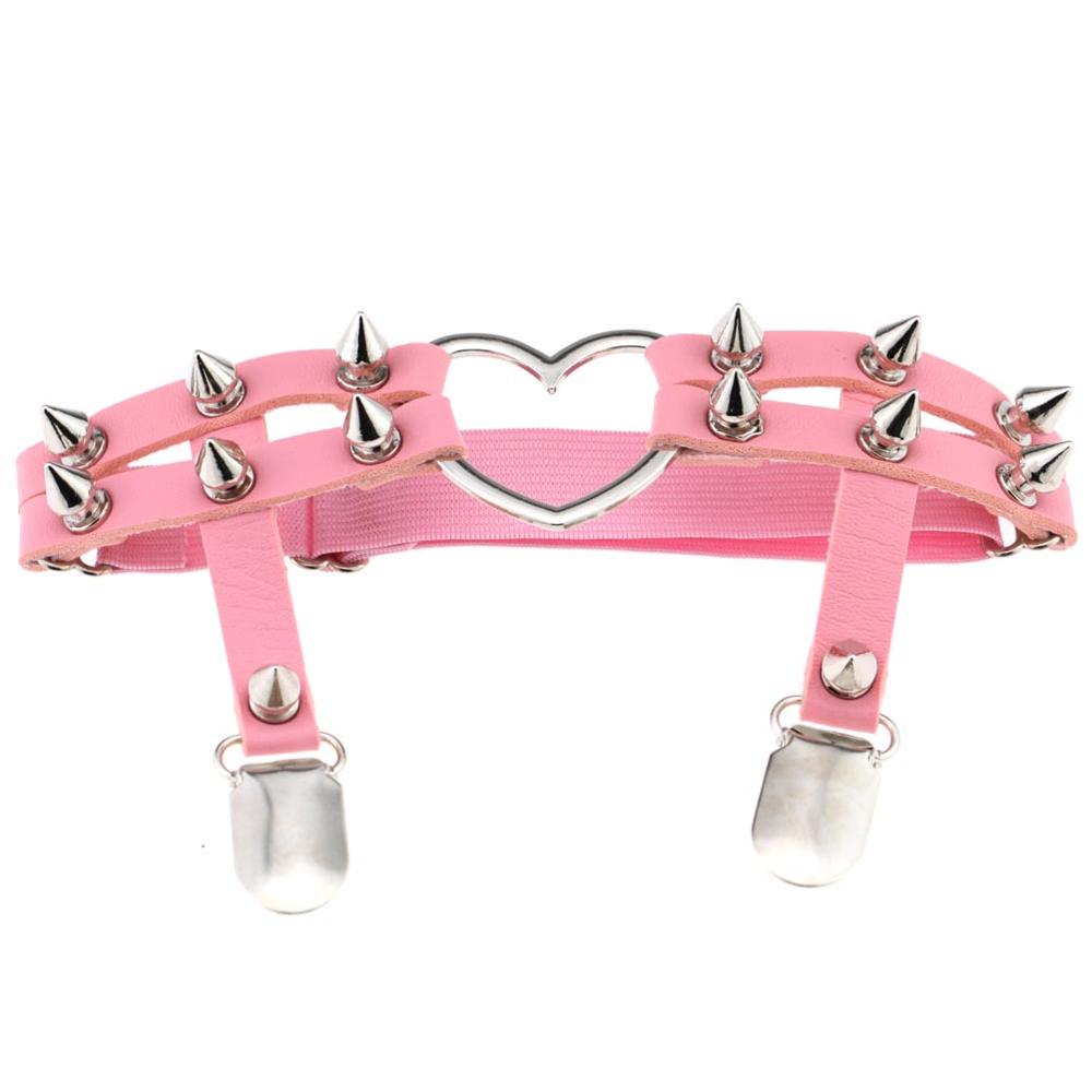 Studded Heart Thigh High Garters