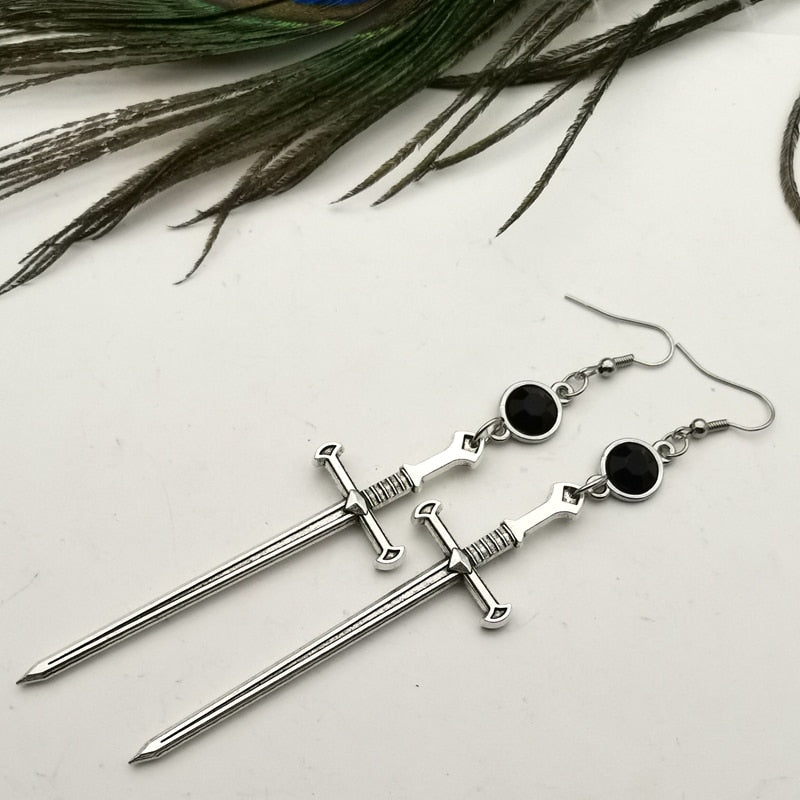 Black Crystal Sword Earrings