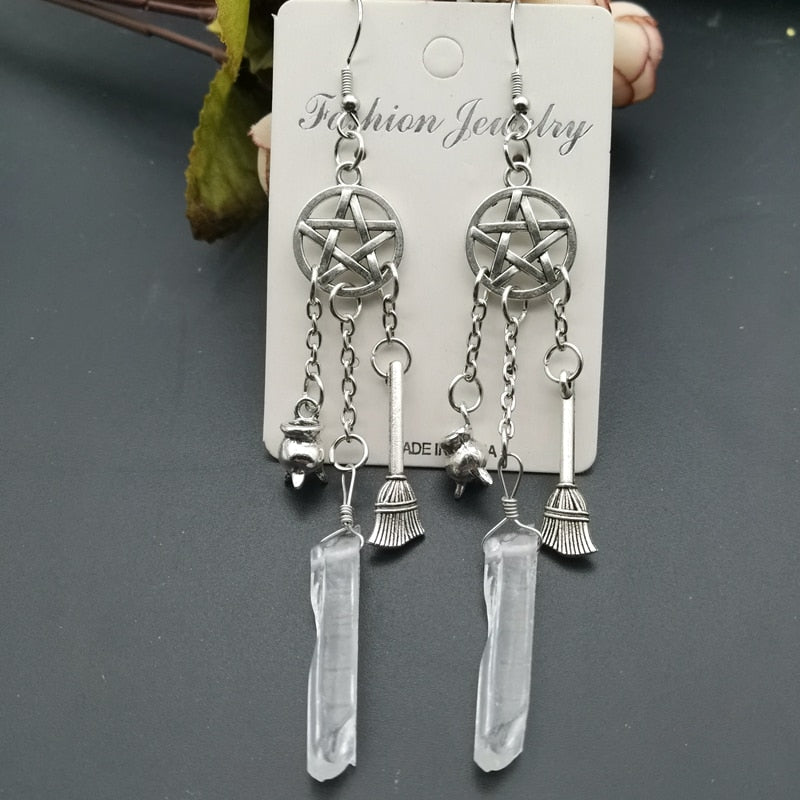 Clear Crystal Raw Quartz Earrings