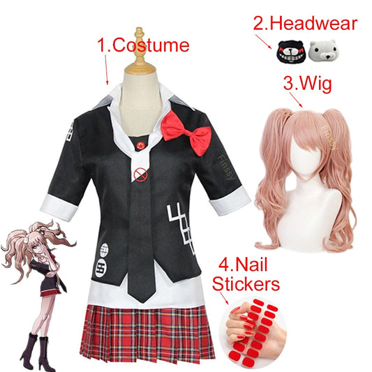 Cosplay Costume Enoshima Junko Uniform with Double Tail Braid Wig