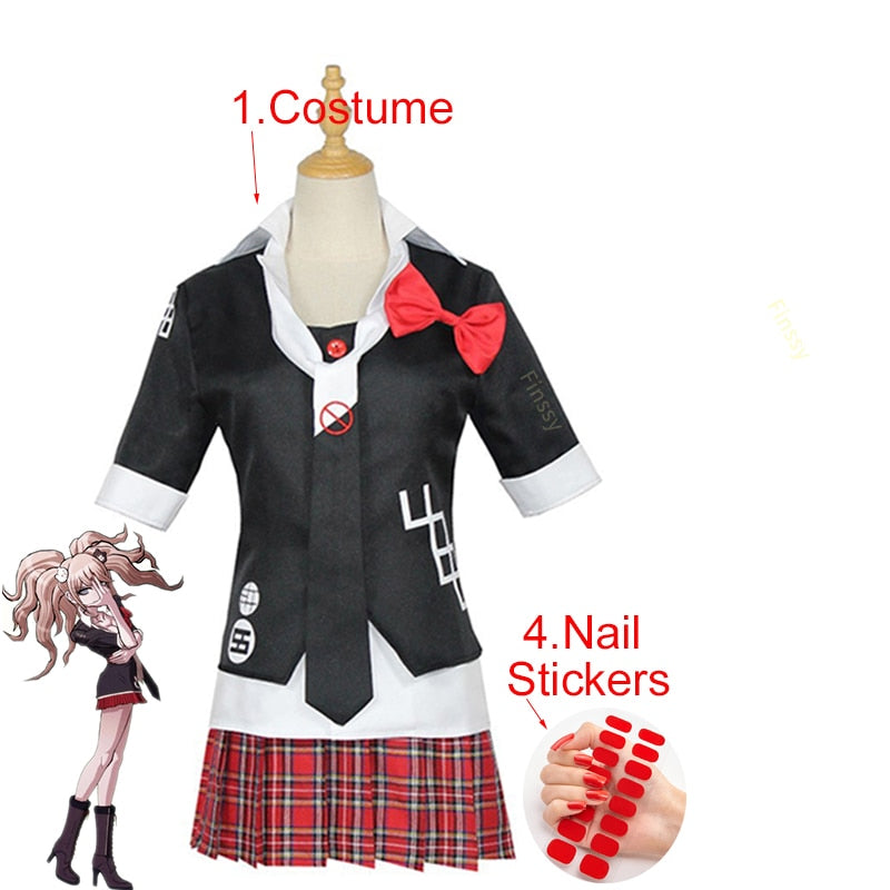 Cosplay Costume Enoshima Junko Uniform with Double Tail Braid Wig